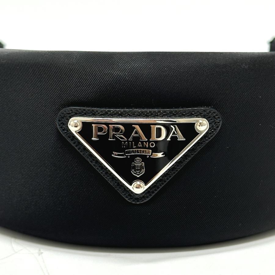 新品同様 PRADA プラダ ヘアアクセサリー ヘアバンド ヘッドバンド トライアングルロゴ カチューシャ ブラック レディース【中古】 | PRADA | 02