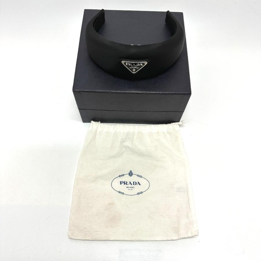 新品同様 PRADA プラダ ヘアアクセサリー ヘアバンド ヘッドバンド トライアングルロゴ カチューシャ ブラック レディース【中古】 | PRADA | 08