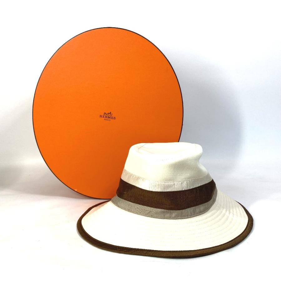 HERMES エルメス ハット帽 帽子 バケットハット ボブハット バイカラー ハット ブラウン/アイボリー系 レディース【中古】 | HERMES | 08