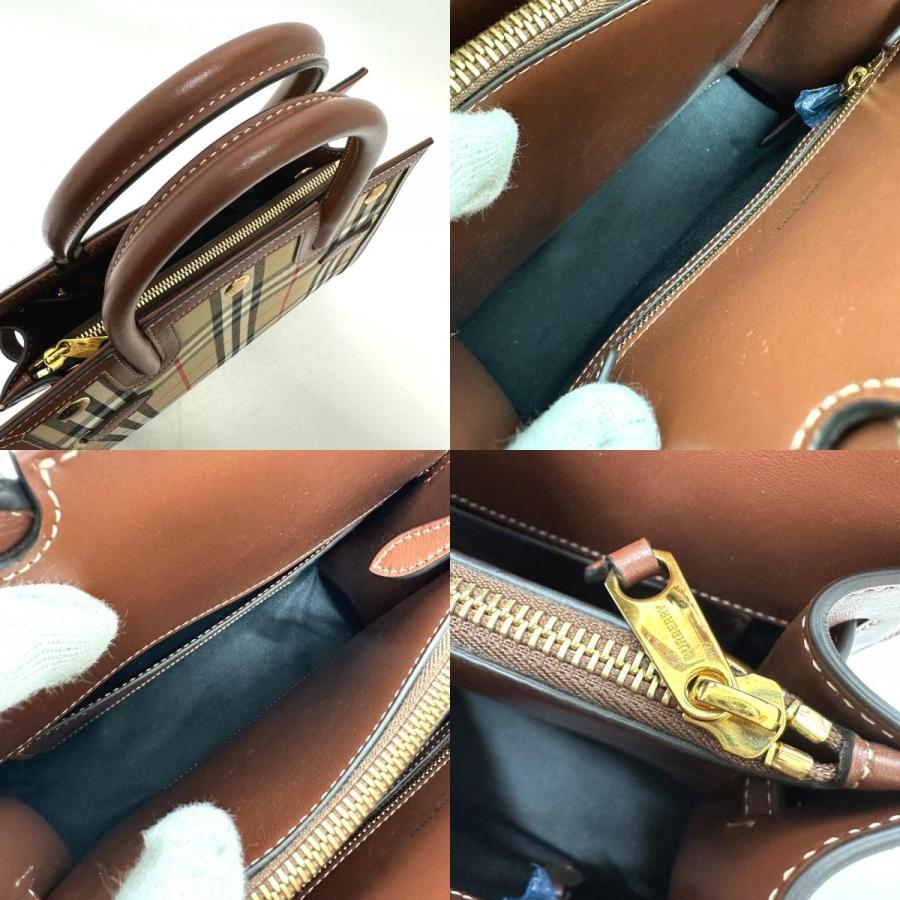 美品 BURBERRY バーバリー 8025267 タイトル ミニ チェック ハンドバッグ ブラウン レディース【中古】 | BURBERRY | 08