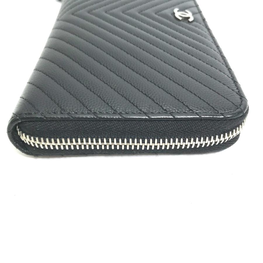 CHANEL シャネル A50097 Vステッチ キルティング ロングウォレット ラウンドファスナー CC ココマーク 長財布 ブラック レディース【中古】の画像