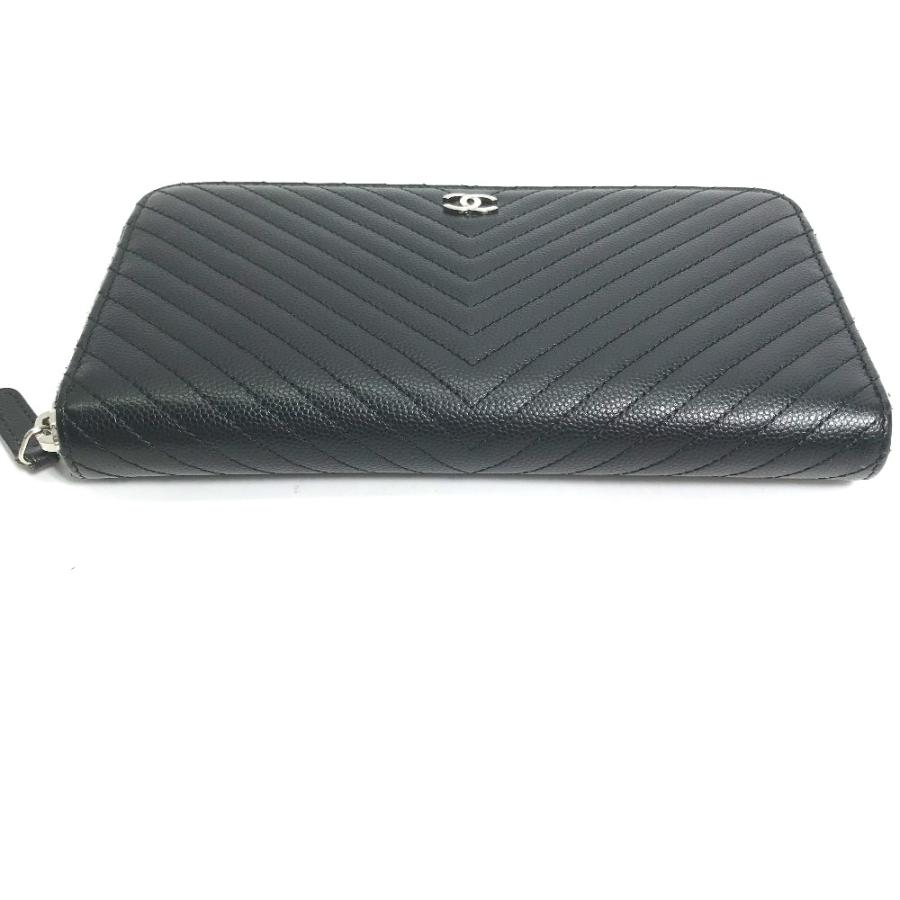 CHANEL シャネル A50097 Vステッチ キルティング ロングウォレット ラウンドファスナー CC ココマーク 長財布 ブラック レディース【中古】の画像