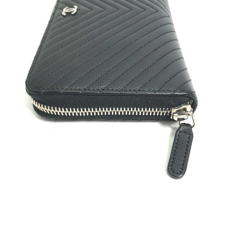 CHANEL シャネル A50097 Vステッチ キルティング ロングウォレット ラウンドファスナー CC ココマーク 長財布 ブラック レディース【中古】の画像