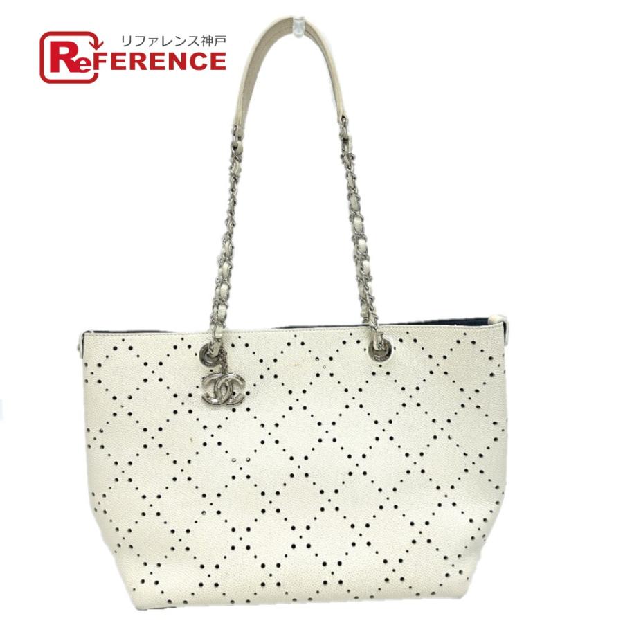 CHANEL シャネル マトラッセ パンチング チェーンバッグ ココマーク トートバッグ ホワイト レディース【中古】 | CHANEL
