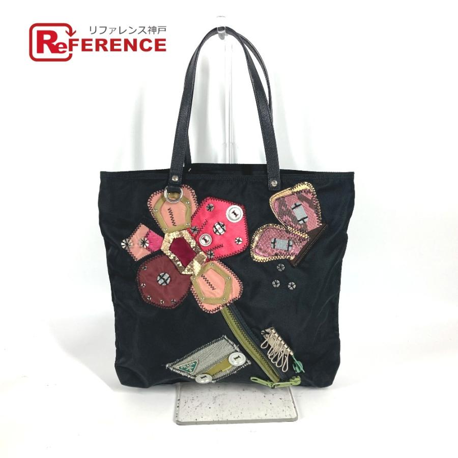 PRADA プラダ 刺繍 フラワー 金具 花 ショルダーバッグ カバン 肩掛け ハンドバッグ トートバッグ ブラック レディース【中古】 | PRADA