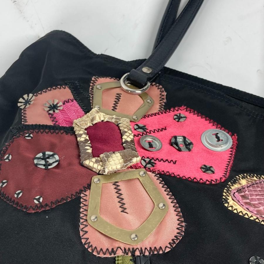 PRADA プラダ 刺繍 フラワー 金具 花 ショルダーバッグ カバン 肩掛け ハンドバッグ トートバッグ ブラック レディース【中古】 | PRADA | 06