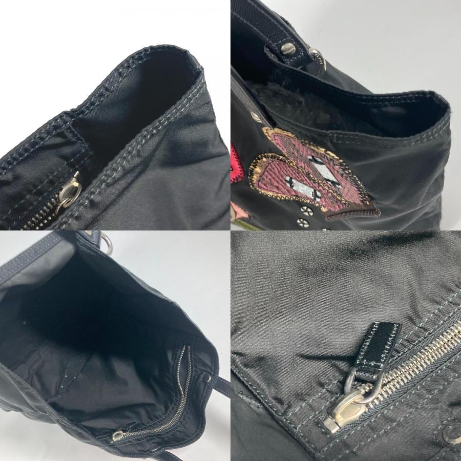 PRADA プラダ 刺繍 フラワー 金具 花 ショルダーバッグ カバン 肩掛け ハンドバッグ トートバッグ ブラック レディース【中古】 | PRADA | 08
