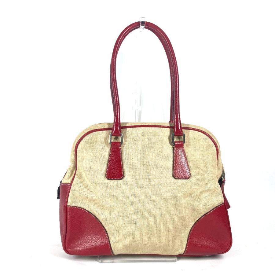 PRADA プラダ トライアングルロゴ 三角ロゴ プレート カバン 肩掛け ボストンバッグ バイカラー ショルダーバッグ ベージュ【中古】 | PRADA | 01