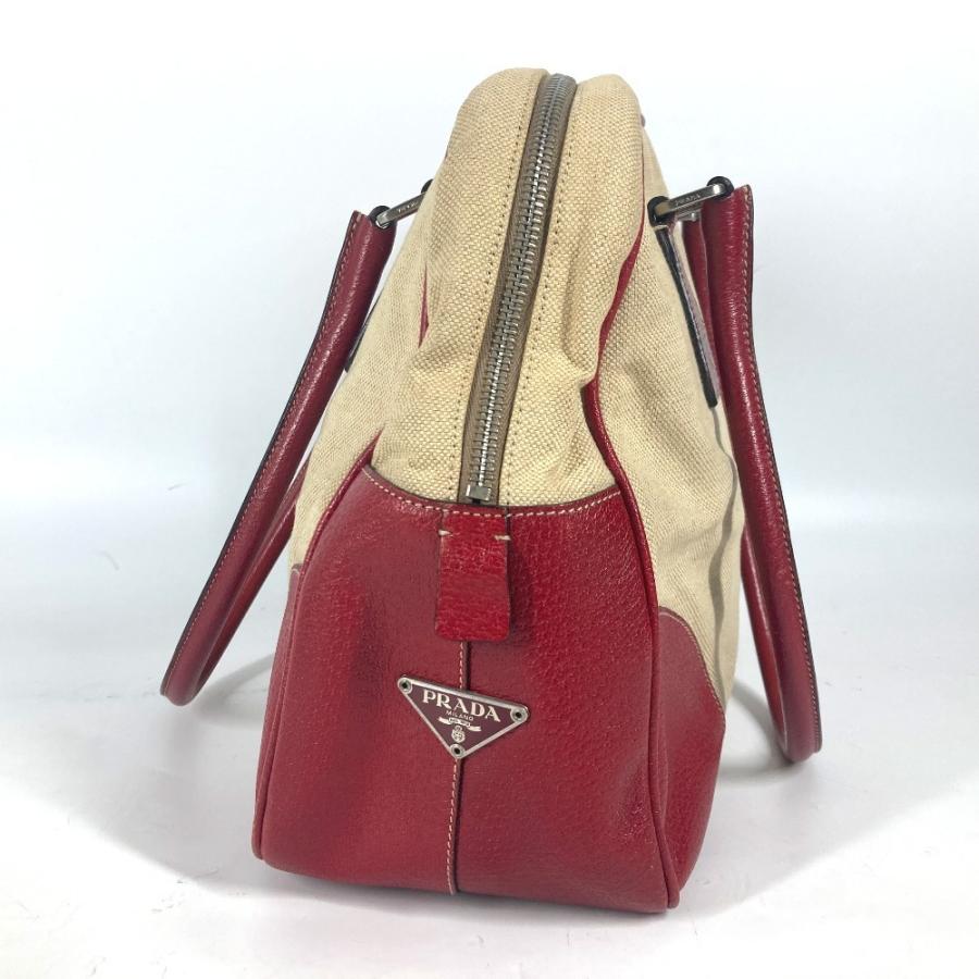 PRADA プラダ トライアングルロゴ 三角ロゴ プレート カバン 肩掛け ボストンバッグ バイカラー ショルダーバッグ ベージュ【中古】 | PRADA | 02