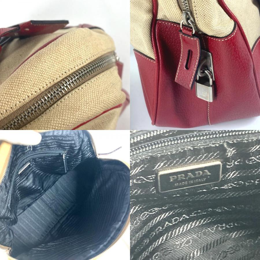 PRADA プラダ トライアングルロゴ 三角ロゴ プレート カバン 肩掛け ボストンバッグ バイカラー ショルダーバッグ ベージュ【中古】 | PRADA | 08