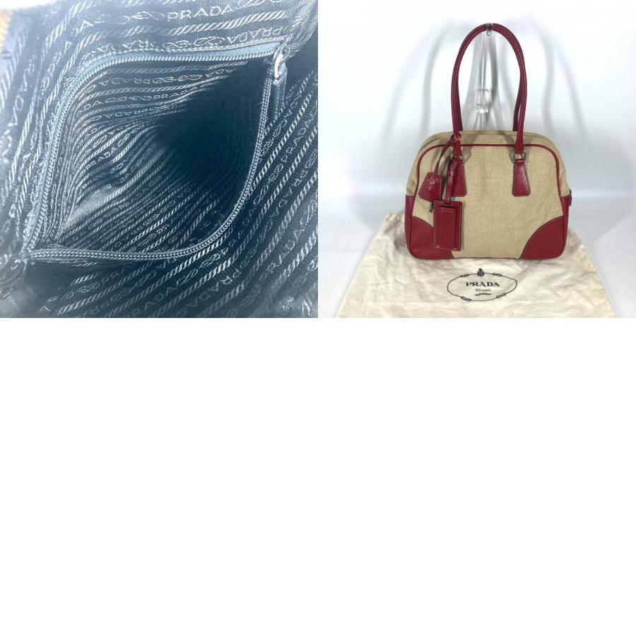 PRADA プラダ トライアングルロゴ 三角ロゴ プレート カバン 肩掛け ボストンバッグ バイカラー ショルダーバッグ ベージュ【中古】 | PRADA | 09