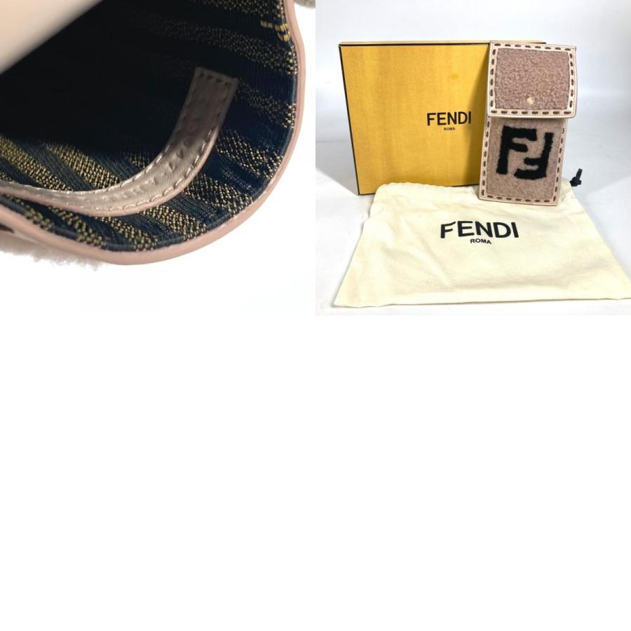 美品 FENDI フェンディ 7AS047 フォンポーチ カバン FF ロゴ ファー チャーム スマホケース ポーチ ベージュ レディース【中古】 | FENDI | 09