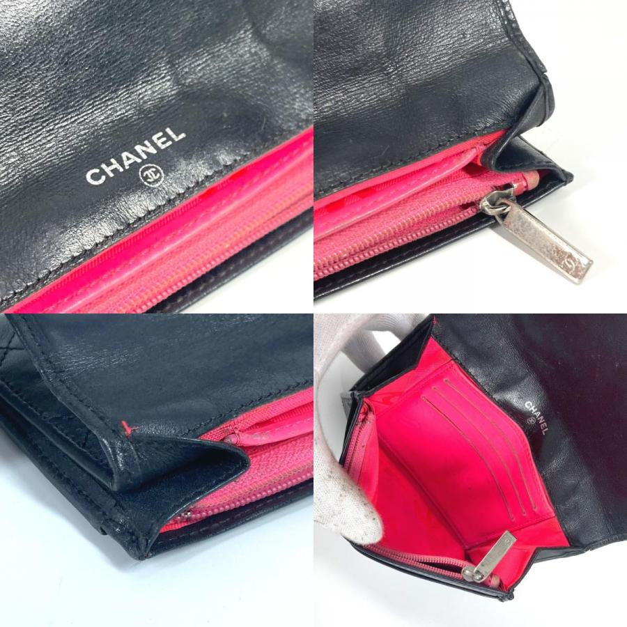 CHANEL シャネル CC ココマーク コンパクトウォレット 財布 カンボンライン 2つ折り財布 ブラック レディース【中古】 | CHANEL | 07