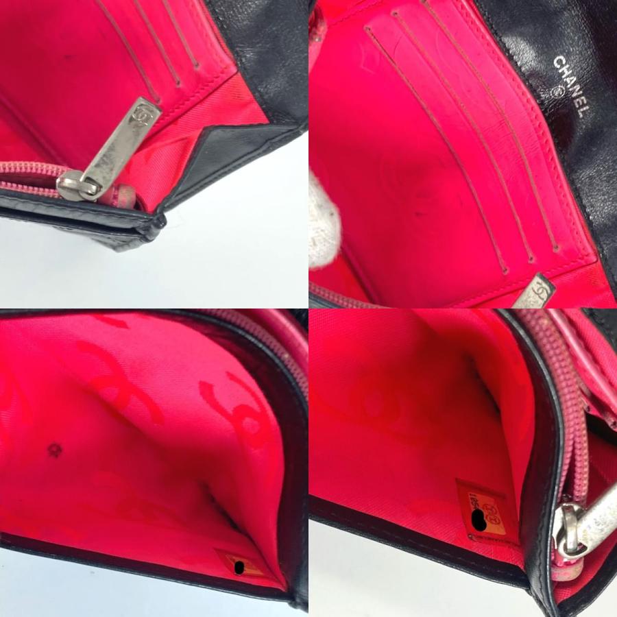 CHANEL シャネル CC ココマーク コンパクトウォレット 財布 カンボンライン 2つ折り財布 ブラック レディース【中古】 | CHANEL | 08