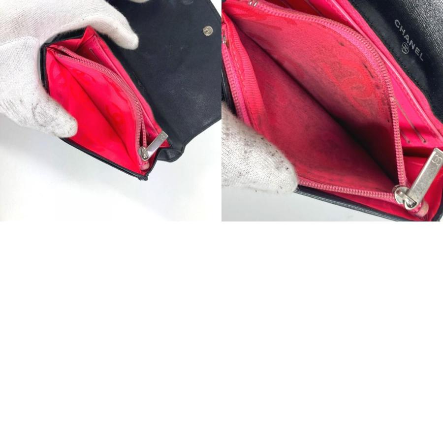 CHANEL シャネル CC ココマーク コンパクトウォレット 財布 カンボンライン 2つ折り財布 ブラック レディース【中古】 | CHANEL | 09