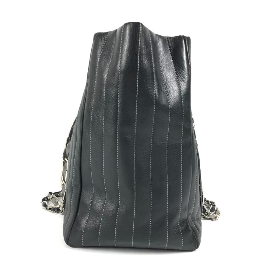 CHANEL シャネル ストライプ Wチェーン 肩掛け トートバッグ CC ココマーク ロゴ ショルダーバッグ ブラック レディース【中古】 | CHANEL | 02