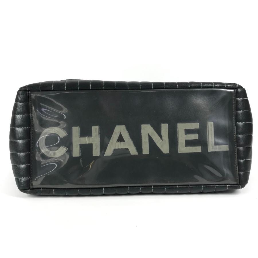 CHANEL シャネル ストライプ Wチェーン 肩掛け トートバッグ CC ココマーク ロゴ ショルダーバッグ ブラック レディース【中古】 | CHANEL | 04