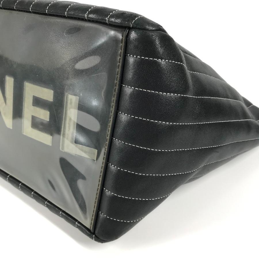 CHANEL シャネル ストライプ Wチェーン 肩掛け トートバッグ CC ココマーク ロゴ ショルダーバッグ ブラック レディース【中古】 | CHANEL | 06