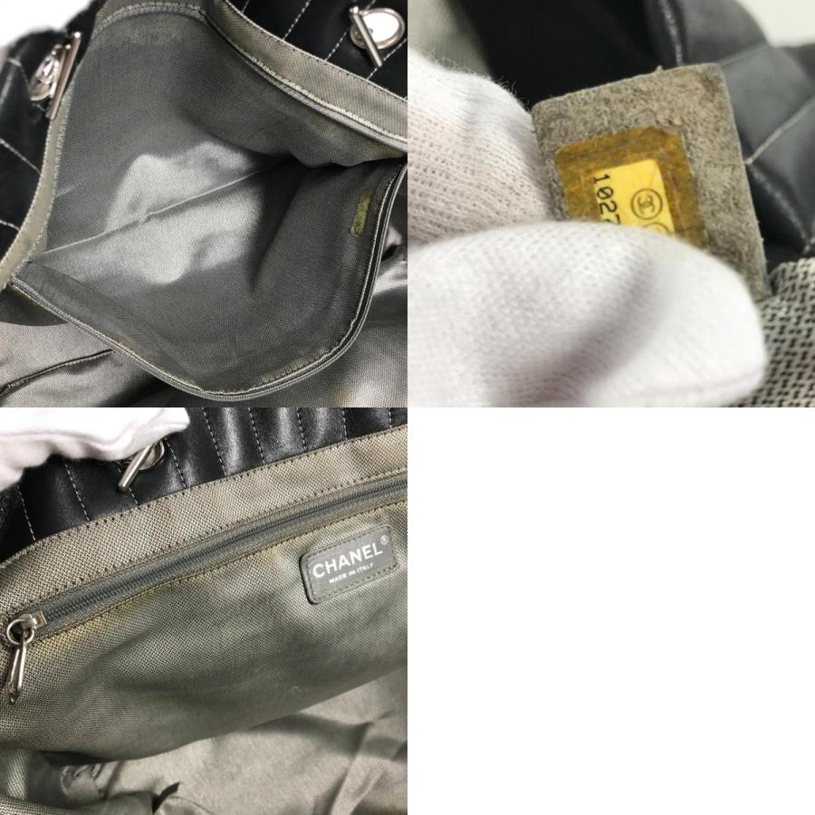 CHANEL シャネル ストライプ Wチェーン 肩掛け トートバッグ CC ココマーク ロゴ ショルダーバッグ ブラック レディース【中古】 | CHANEL | 09
