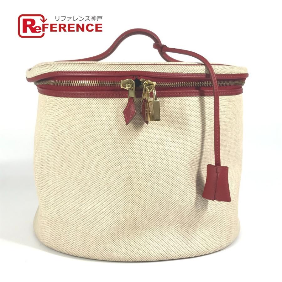 HERMES エルメス インターシティ BOX メイクボックス  化粧 バイカラー ハンドバッグ レッド レディース【中古】 | HERMES