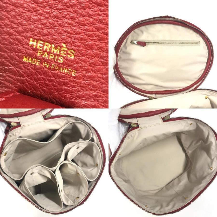 HERMES エルメス インターシティ BOX メイクボックス  化粧 バイカラー ハンドバッグ レッド レディース【中古】 | HERMES | 08