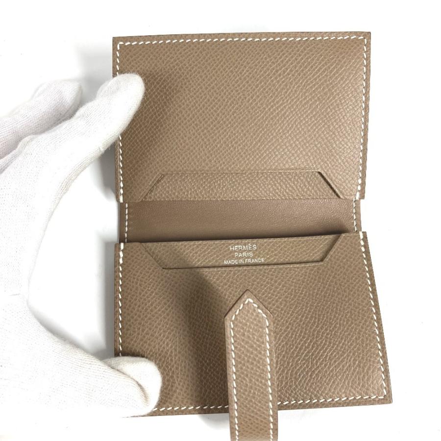 HERMES エルメス ベアン Hロゴ 名刺入れ パスケース 2つ折り カードケース エトゥープ ベージュ系 ユニセックス【中古】 | HERMES | 07