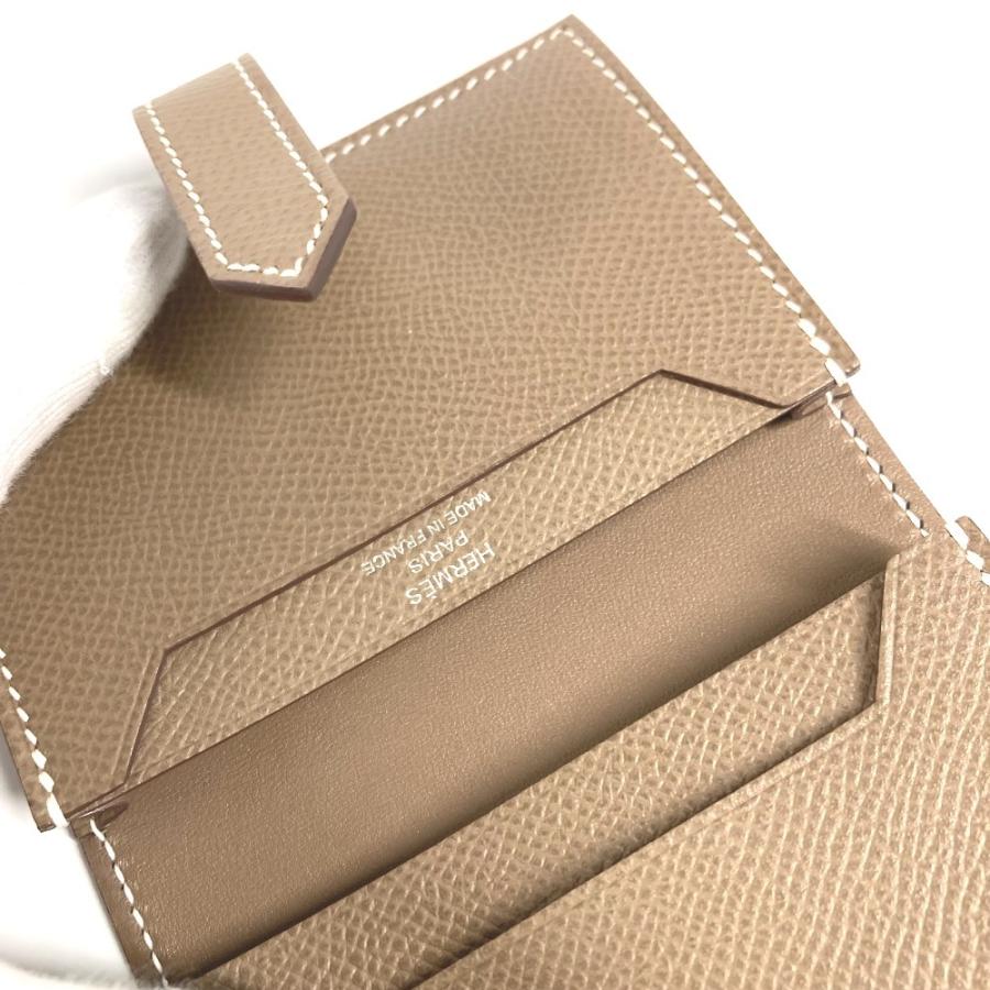 HERMES エルメス ベアン Hロゴ 名刺入れ パスケース 2つ折り カードケース エトゥープ ベージュ系 ユニセックス【中古】 | HERMES | 08