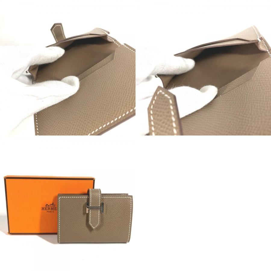 HERMES エルメス ベアン Hロゴ 名刺入れ パスケース 2つ折り カードケース エトゥープ ベージュ系 ユニセックス【中古】 | HERMES | 09