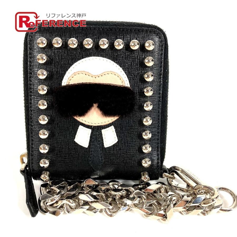 FENDI フェンディ 7M0197 カールラガーフェルド ラウンドファスナー ウォレットチェーン付き 2つ折り財布 ブラック【中古】 | FENDI