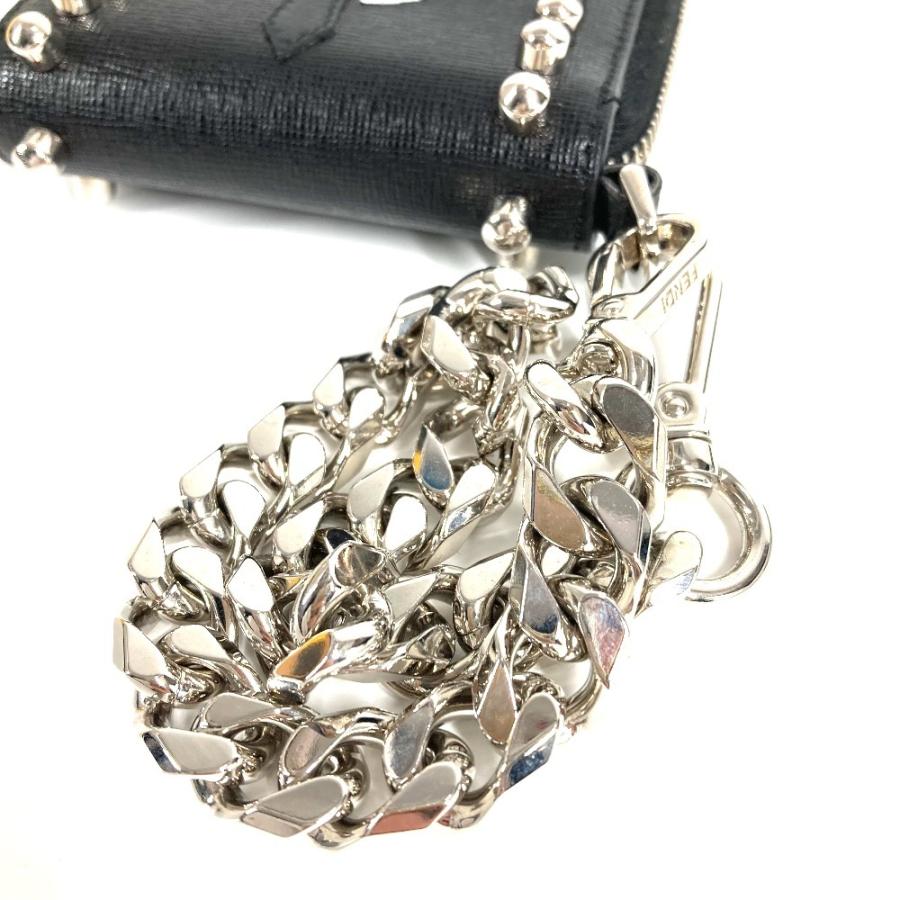 FENDI フェンディ 7M0197 カールラガーフェルド ラウンドファスナー ウォレットチェーン付き 2つ折り財布 ブラック【中古】 | FENDI | 07