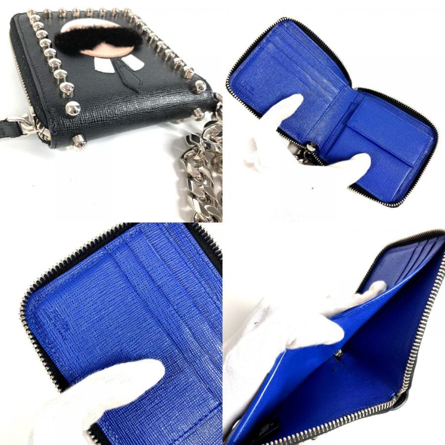 FENDI フェンディ 7M0197 カールラガーフェルド ラウンドファスナー ウォレットチェーン付き 2つ折り財布 ブラック【中古】 | FENDI | 08