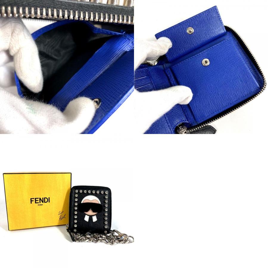 FENDI フェンディ 7M0197 カールラガーフェルド ラウンドファスナー ウォレットチェーン付き 2つ折り財布 ブラック【中古】 | FENDI | 09