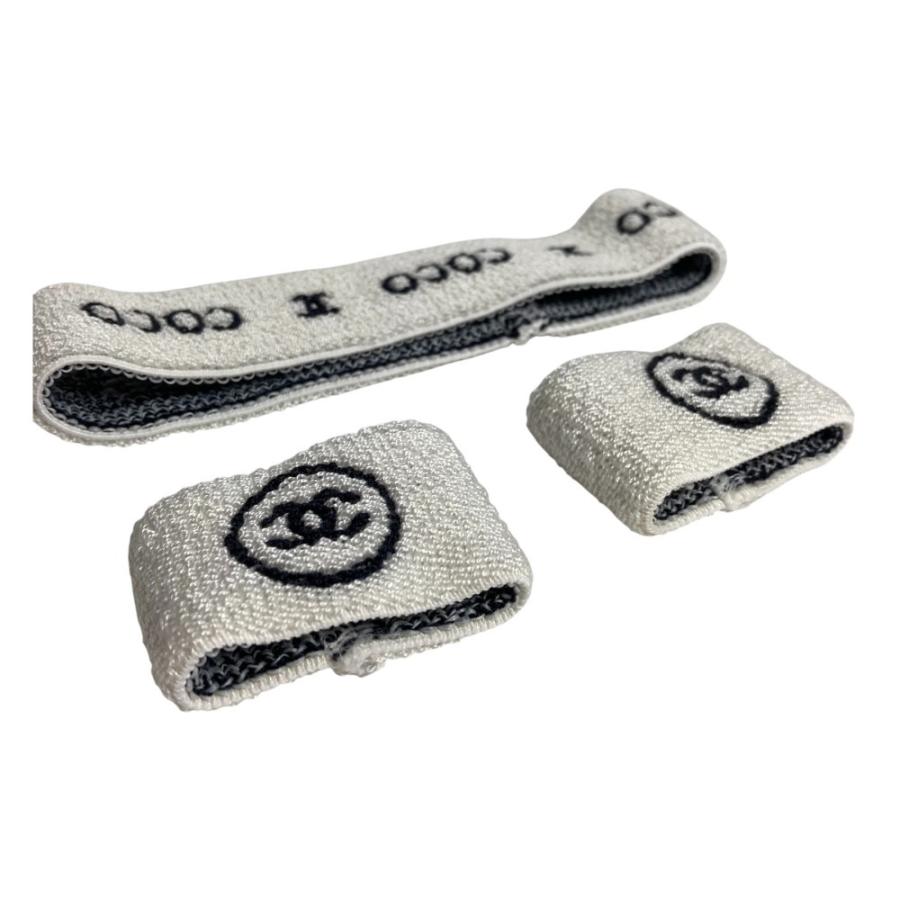 CHANEL シャネル ヘアバンド＆リストバンド 3点セット ヘッドバンド ヘアアクセサリー  スポーツ ロゴ  ヘアバンド ホワイト【中古】 | CHANEL | 01