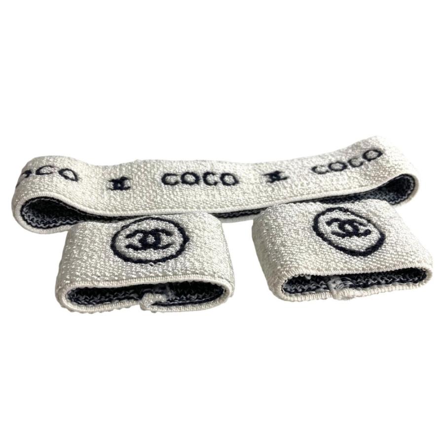 CHANEL シャネル ヘアバンド＆リストバンド 3点セット ヘッドバンド ヘアアクセサリー  スポーツ ロゴ  ヘアバンド ホワイト【中古】 | CHANEL | 02