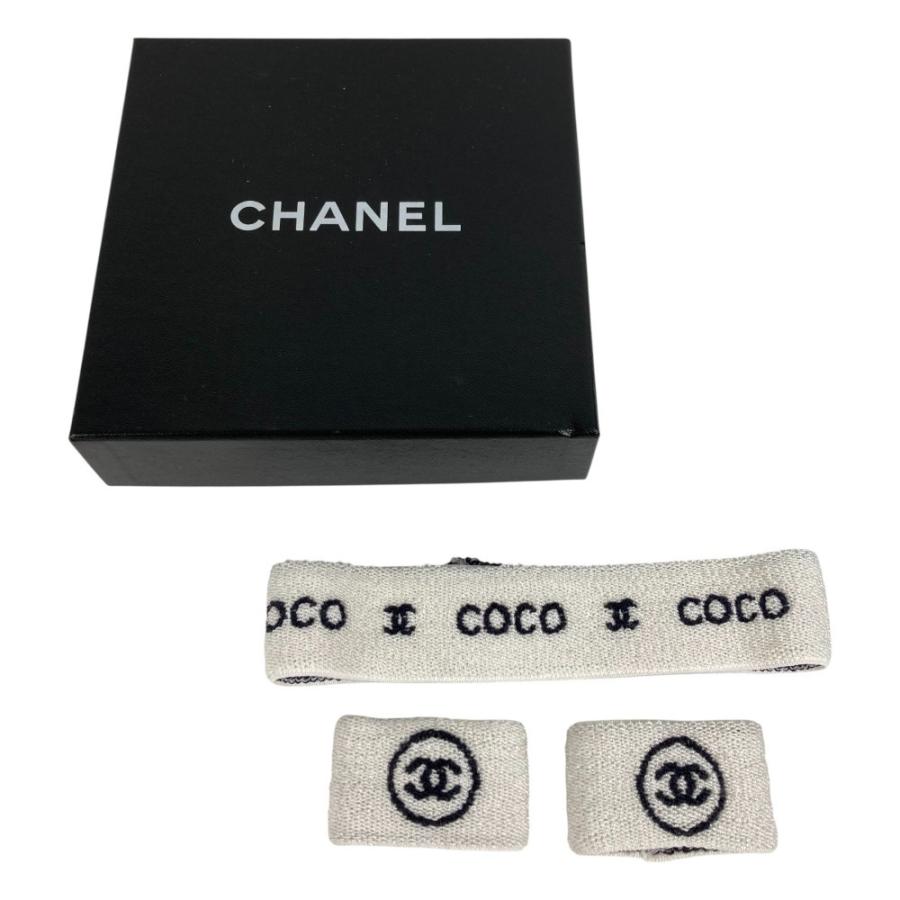 CHANEL シャネル ヘアバンド＆リストバンド 3点セット ヘッドバンド ヘアアクセサリー  スポーツ ロゴ  ヘアバンド ホワイト【中古】 | CHANEL | 07