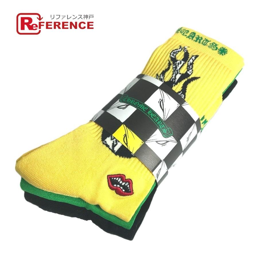 未使用 CHROME HEARTS クロムハーツ ソックス 靴下 3足セット 3つ MATTY BOY BRAIN Socks マッティボーイ 靴下 グリーン×イエロー【中古】 | 
