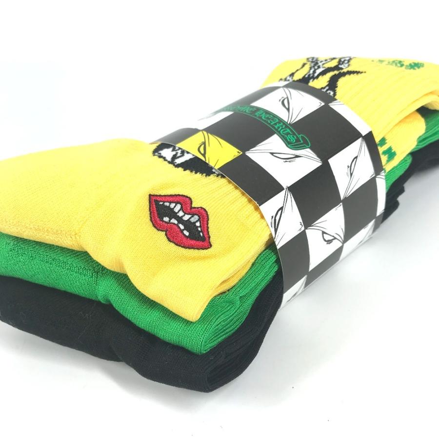 未使用 CHROME HEARTS クロムハーツ ソックス 靴下 3足セット 3つ MATTY BOY BRAIN Socks マッティボーイ 靴下 グリーン×イエロー【中古】 |  | 01