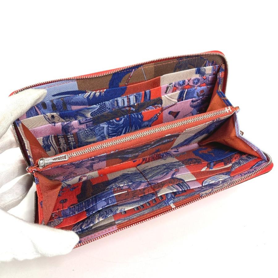 美品 HERMES エルメス アザップロング シルクイン  ロングウォレット ラウンドファスナー 長財布 カプシーヌ オレンジ レディース【中古】 | HERMES | 07