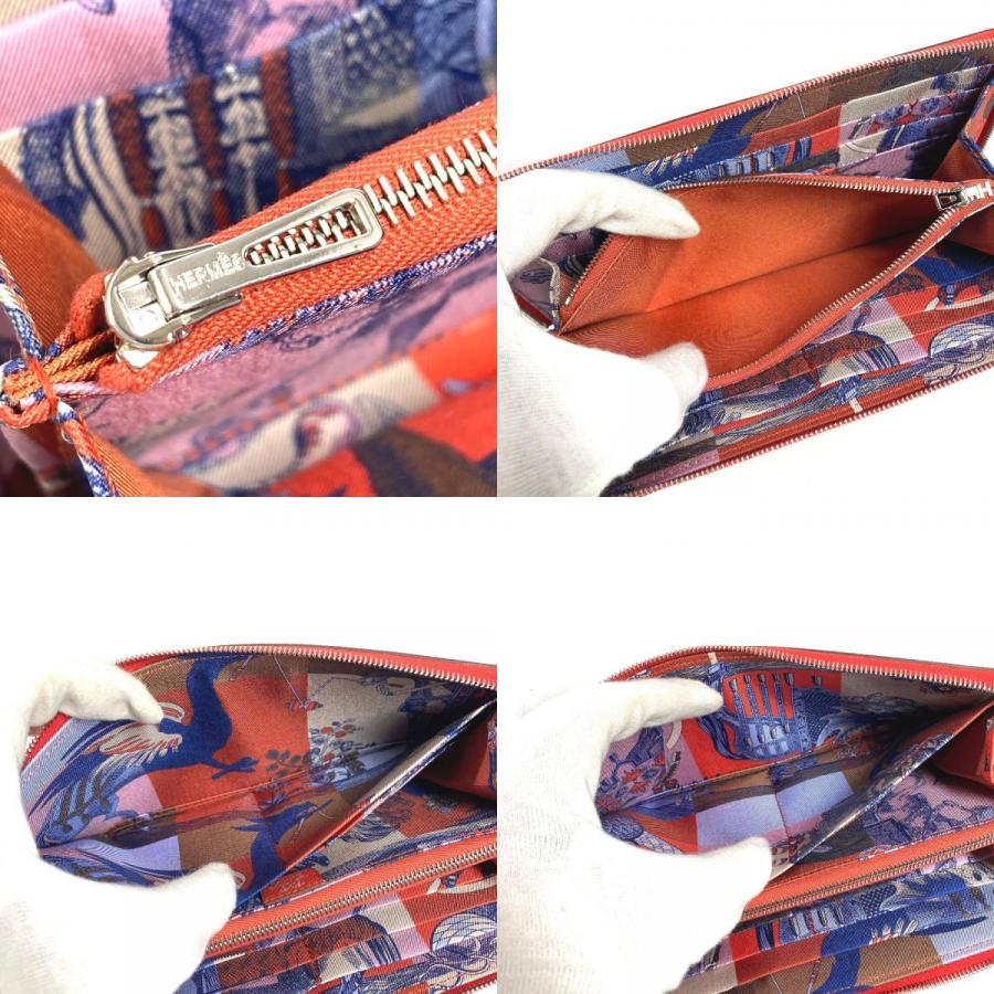 美品 HERMES エルメス アザップロング シルクイン  ロングウォレット ラウンドファスナー 長財布 カプシーヌ オレンジ レディース【中古】 | HERMES | 08