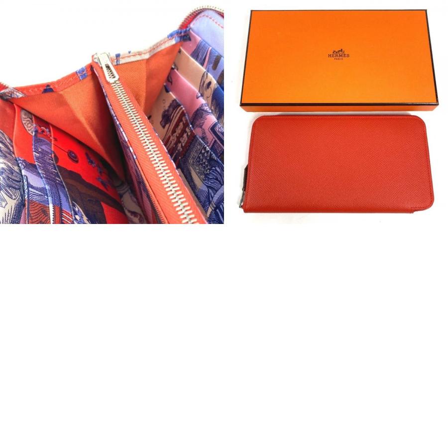 美品 HERMES エルメス アザップロング シルクイン  ロングウォレット ラウンドファスナー 長財布 カプシーヌ オレンジ レディース【中古】 | HERMES | 09
