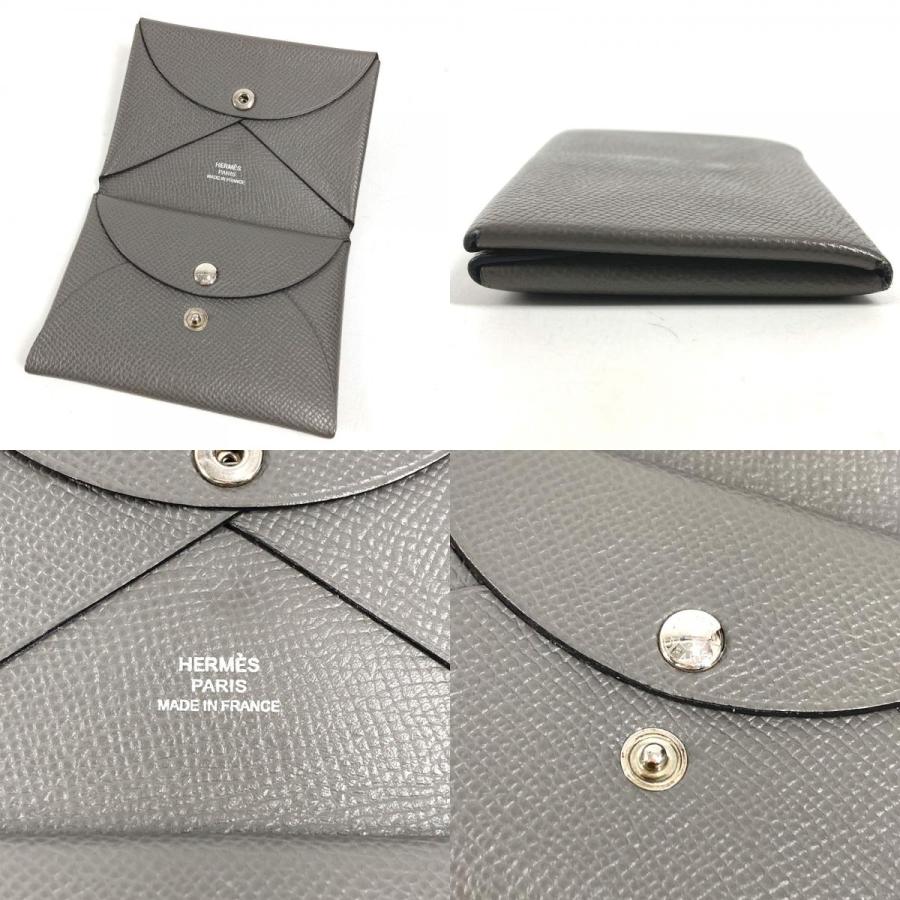 HERMES エルメス カルヴィデュオ  カードケース 小銭入れ コインケース 名刺入れ パスケース 2つ折り財布 エタン グレー 【中古】 | HERMES | 08