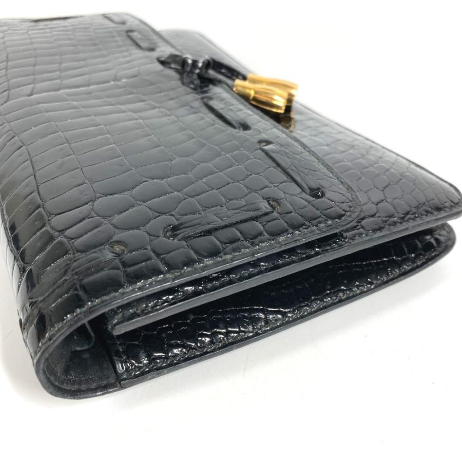 HERMES エルメス ロゴ フラップ タッセル フリンジ ポーチ セカンドバッグ カバン ヴィンテージ クラッチバッグ ブラック 【中古】 | HERMES | 02