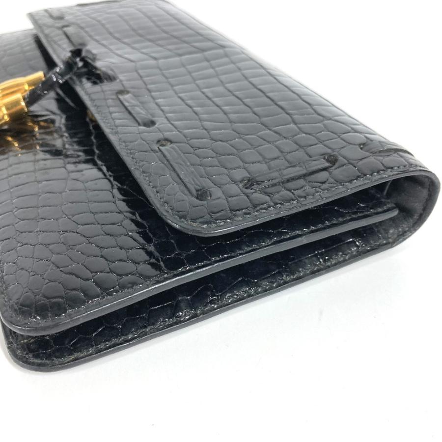 HERMES エルメス ロゴ フラップ タッセル フリンジ ポーチ セカンドバッグ カバン ヴィンテージ クラッチバッグ ブラック 【中古】 | HERMES | 05