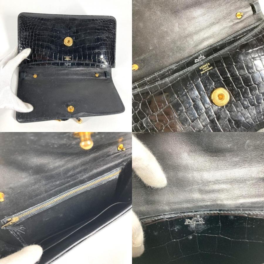 HERMES エルメス ロゴ フラップ タッセル フリンジ ポーチ セカンドバッグ カバン ヴィンテージ クラッチバッグ ブラック 【中古】 | HERMES | 08