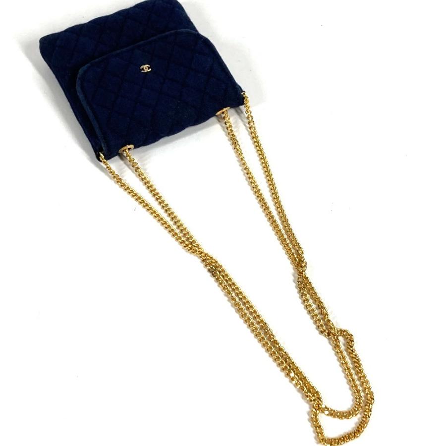 CHANEL シャネル ココマーク マトラッセ ロゴ CC キルティング チェーン ミニチュア ポーチ 斜め掛け ショルダーバッグ ネイビー 【中古】 | CHANEL | 07