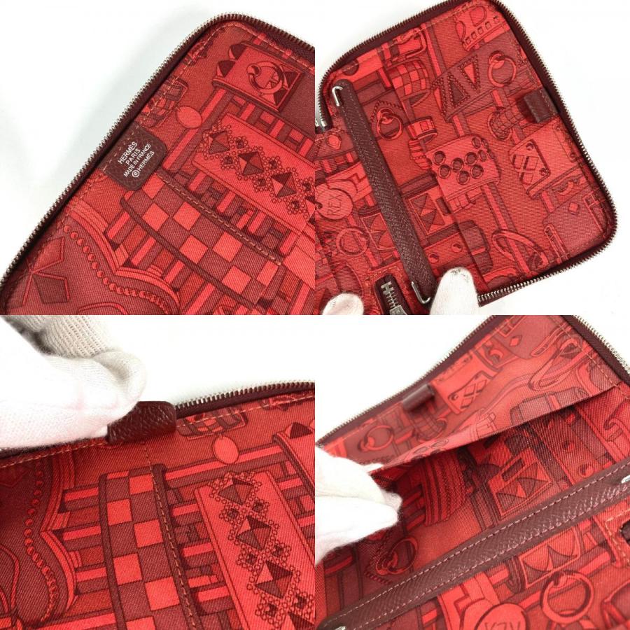 HERMES エルメス アザップ アジェンダ シルクイン  システム手帳 ステーショナリー ラウンドファスナー 手帳カバー ワインレッド系【中古】 | HERMES | 09