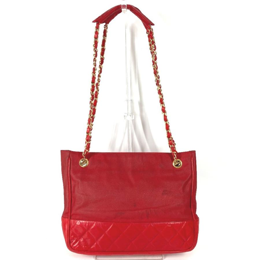CHANEL シャネル CC ココマーク ロゴ マトラッセ キルティング Wチェーン トートバッグ ヴィンテージ ショルダーバッグ レッド【中古】 | CHANEL | 01