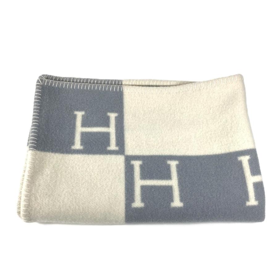 HERMES エルメス アヴァロン プレード ロゴ 雑貨 毛布 インテリア ひざ掛け プレード  ブランケット ブルー系 ユニセックス【中古】 | HERMES | 03