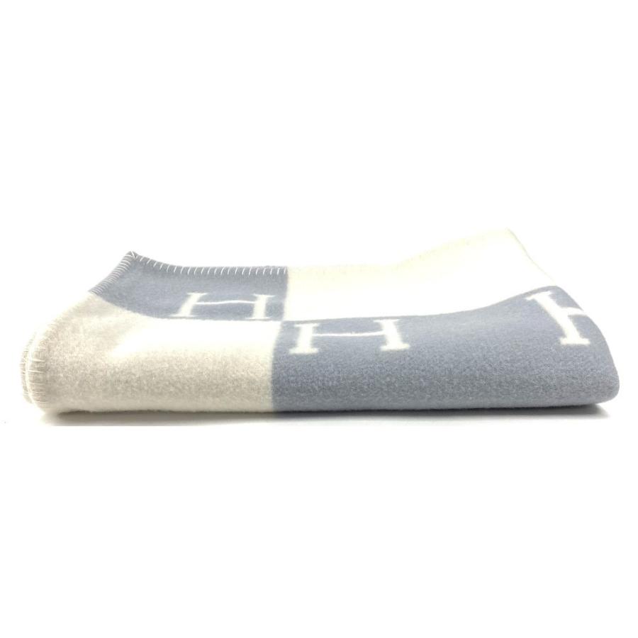 HERMES エルメス アヴァロン プレード ロゴ 雑貨 毛布 インテリア ひざ掛け プレード  ブランケット ブルー系 ユニセックス【中古】 | HERMES | 04