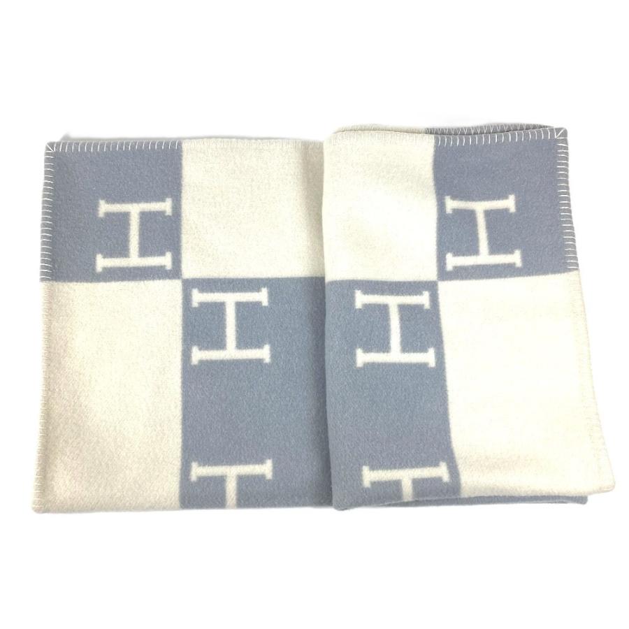 HERMES エルメス アヴァロン プレード ロゴ 雑貨 毛布 インテリア ひざ掛け プレード  ブランケット ブルー系 ユニセックス【中古】 | HERMES | 08